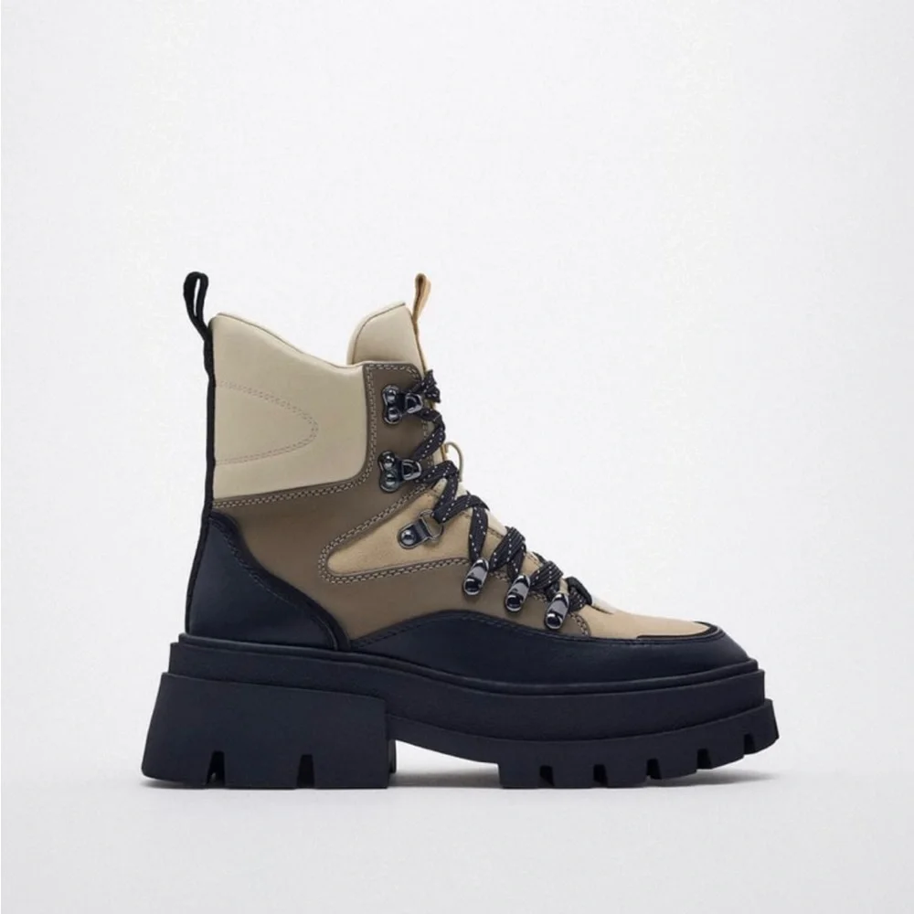 Zara combo ankle boots lace closure blogger favorite - Picture 4 of 6